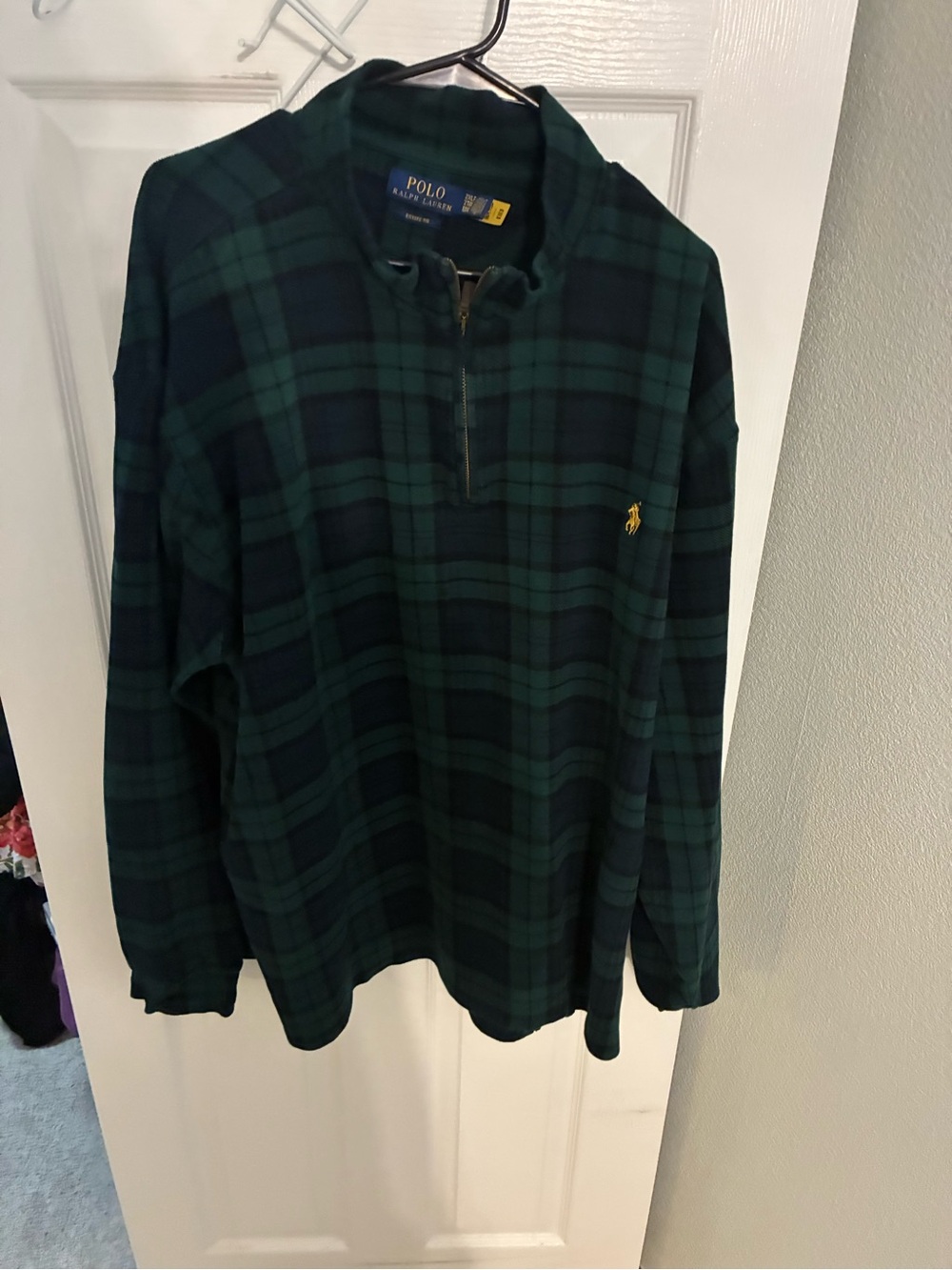 Polo by Ralph Lauren Green and Navy Plaid Quarter-Zip Pullover